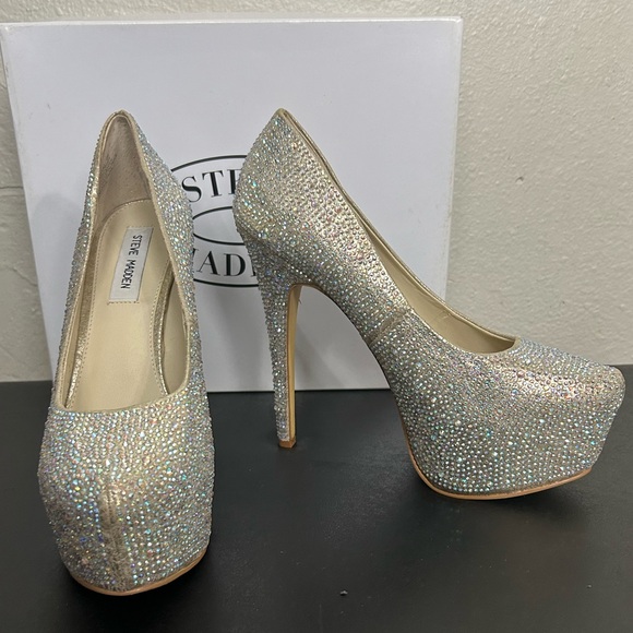 Steve Madden DEEVAA Champagne Glittery platform heels Size 9 - Picture 1 of 8